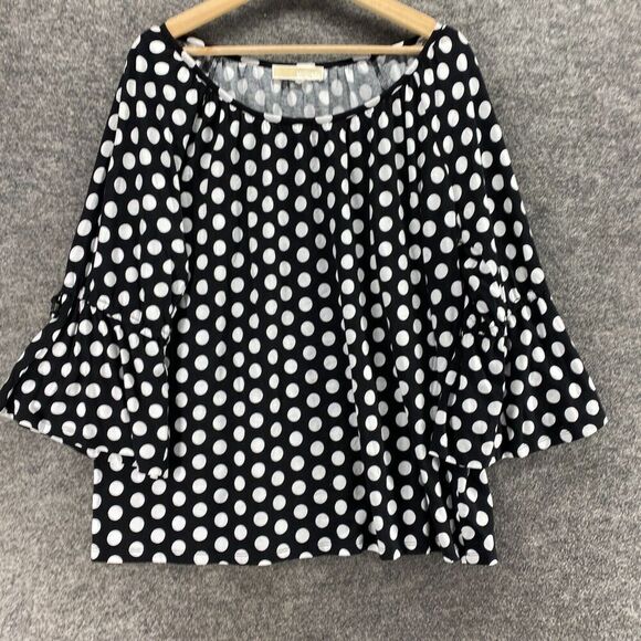Michael Kors Blouse Women M Medium Black Polka Dot Long Sleeve Round Neck Casual - Picture 4 of 8